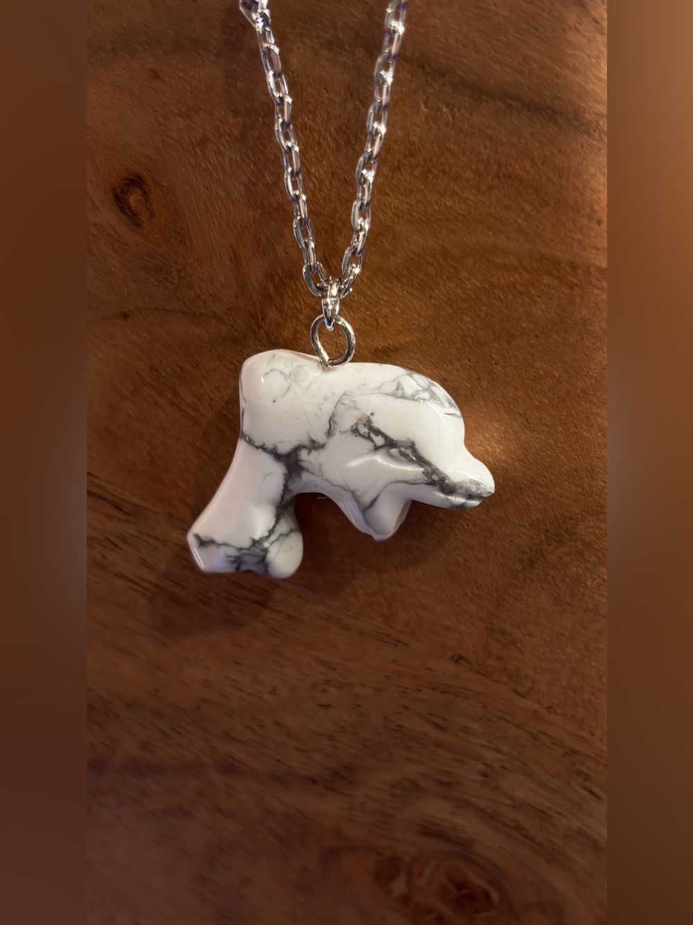 Howlite Dolphin Hand-Carved Pendant Necklace Long - Picture 11 of 16